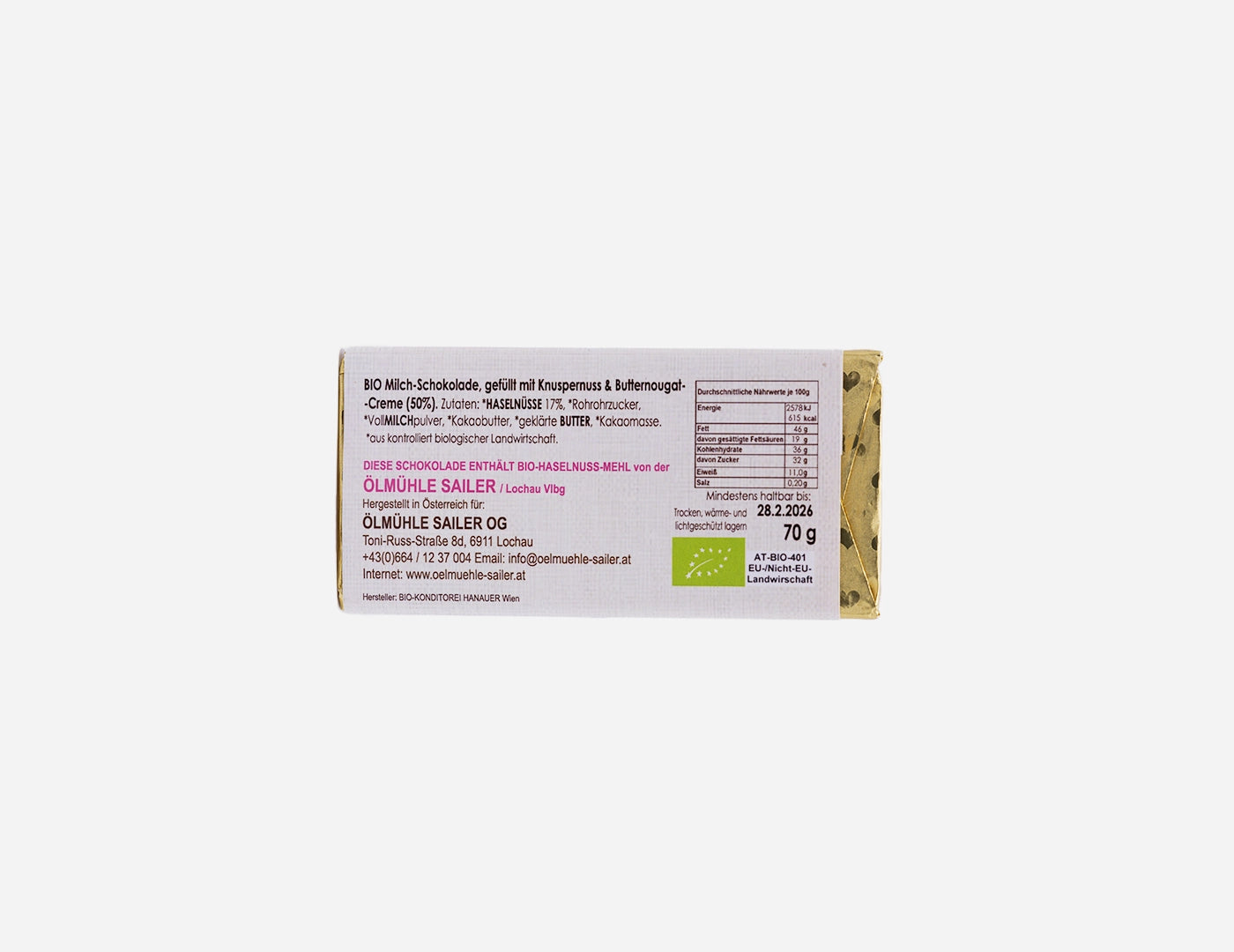 Bio Haselnuss-Nougat-Schoki – Ölmühle Sailer